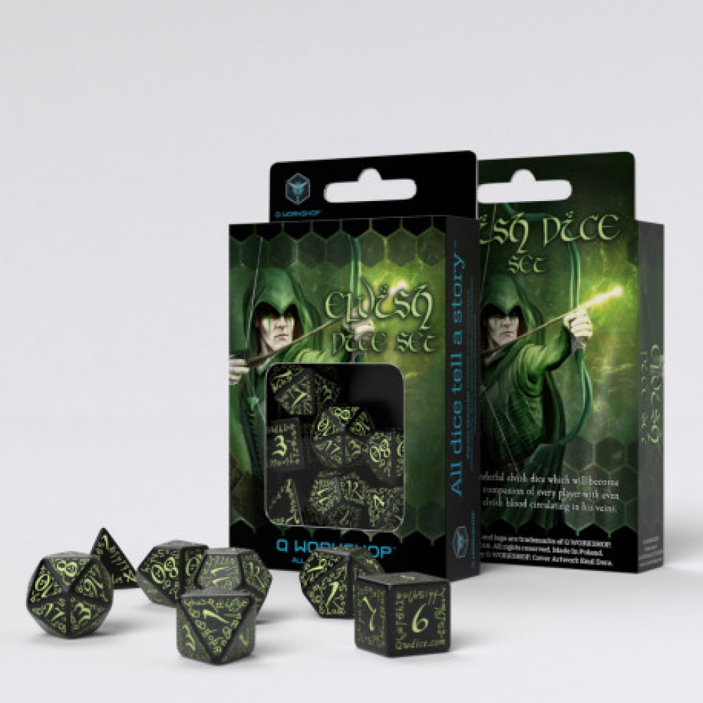 Elvish Dice Set: Black & Glow-in-the-Dark