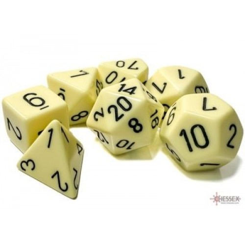 OPAQUE PASTEL YELLOW/BLACK POLYHEDRAL 7-DICE SET