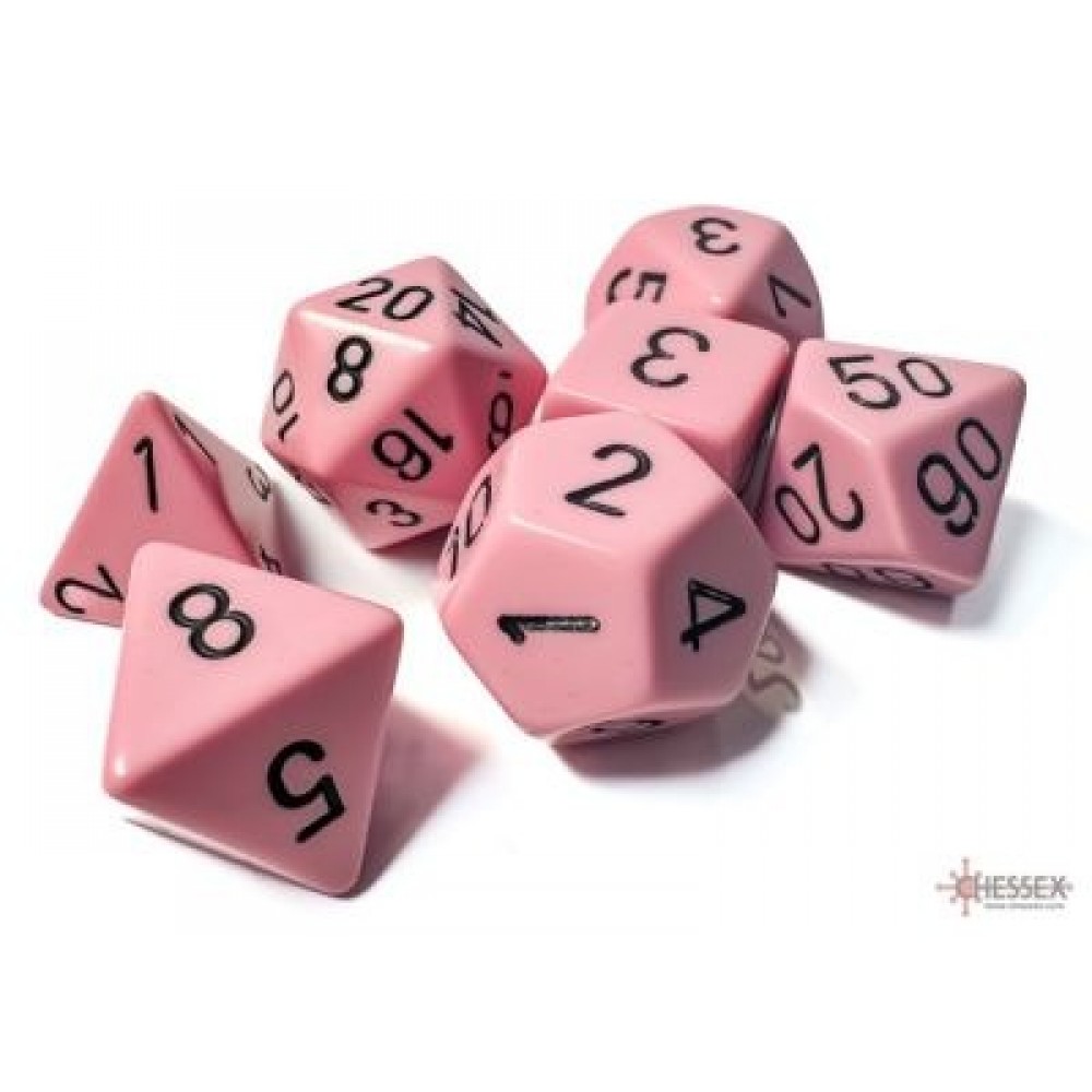 OPAQUE PASTEL PINK/BLACK POLYHEDRAL 7-DICE SET