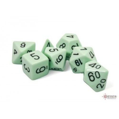 OPAQUE PASTEL GREEN/BLACK POLYHEDRAL 7-DICE SET