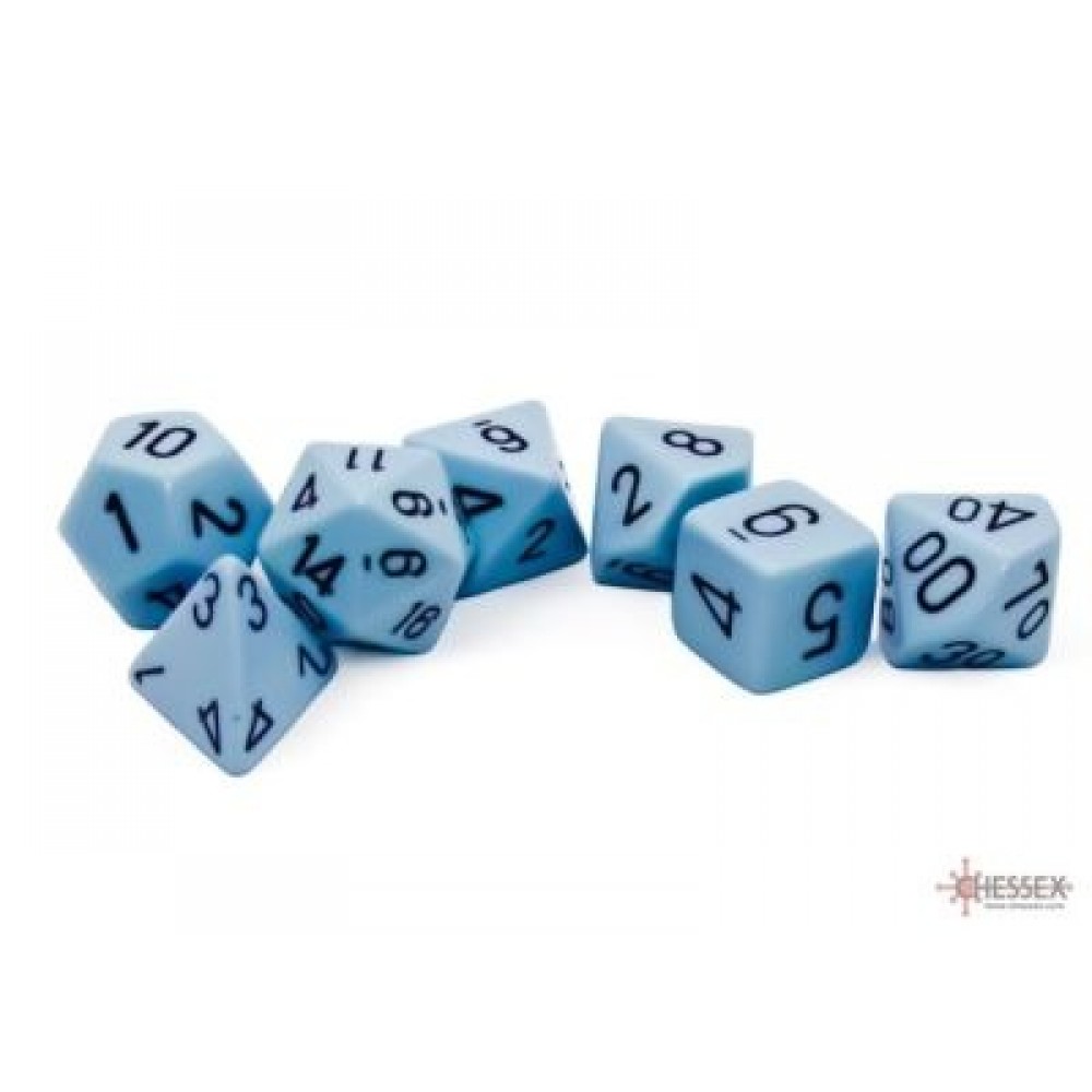 OPAQUE PASTEL BLUE/BLACK POLYHEDRAL 7-DICE SET