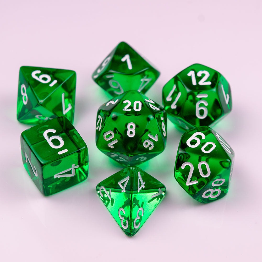 Translucent Polyhedral Green/white 7-Die Set